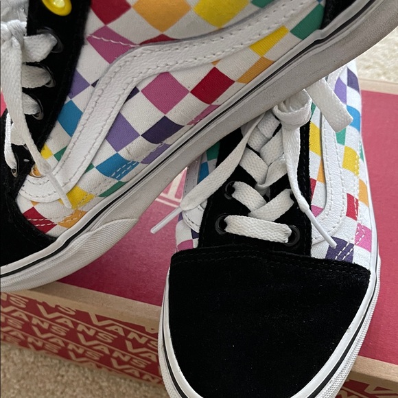 Vans Old Skool Checkerboard Rainbow Colorful Checker Lace-Up Sneakers - Picture 8 of 12